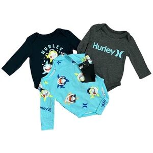 Hurley Baby Shark 3-piece Long Sleeve Bodysuit Set - Size 3M